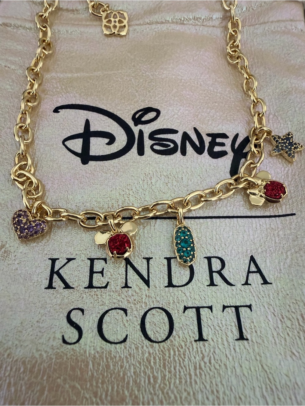 Disney x Kendra Scott Mickey & Minnie Gold Charm Necklace NWT